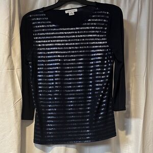 Liz Claiborne Black and Silver Striped Long Sleeve Top